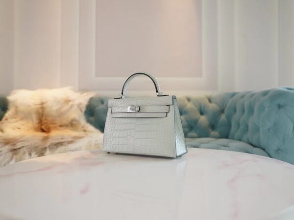 e4c28fe40d7082f Hermes Factory Mini Kelly 19CM Matte Alligator 0W Gris Neve Silver Hardware
