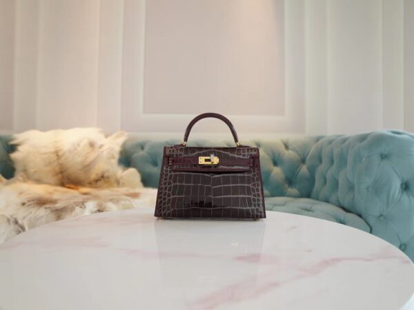 e5049617202d7dc-1 Taiwan Hermes Mini Kelly 19CM Shiny Alligator 57 Bordeaux Gold Hardware