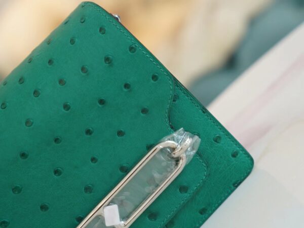 e57abd984776409 Sale God Factory Bags Hermes Roulis Mini18cm U4 Vert Vertigo KK Ostrich Leather Silver Hardware