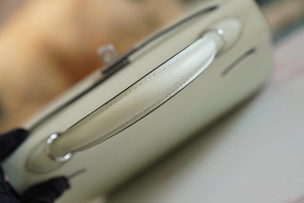 e6ebbd6d6326214 Full Handmade Hermes 0S Vert Fizz Kelly 25CM Epsom Leather Silver Hardware