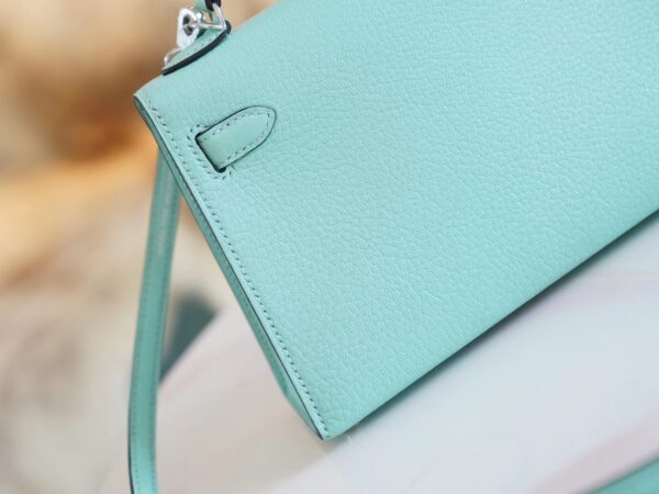 e6ef9a71ab84786 Discount God Factory Bags Hermes Aqua Chevre Leather Mini kelly Two19CM Silver Hardware