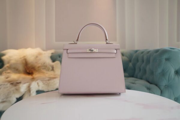 e74cdf653fc6790-1 New Arrival Hermes Kelly 25CM 09 Mauve Pale Epsom Leather Silver Hardware