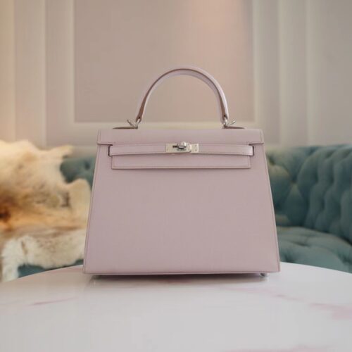 New Arrival Hermes Kelly 25CM 09 Mauve Pale Epsom Leather Silver Hardware