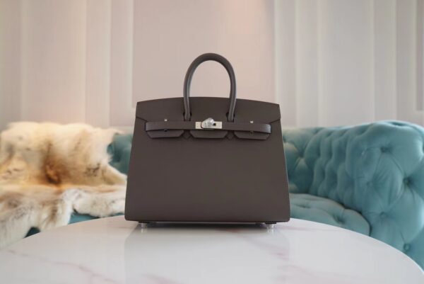 e78d8f8ccbb8b89-1 Full Handmade Hermes 8F Etain Epsom Leather Birkin25CM Silver Hardware