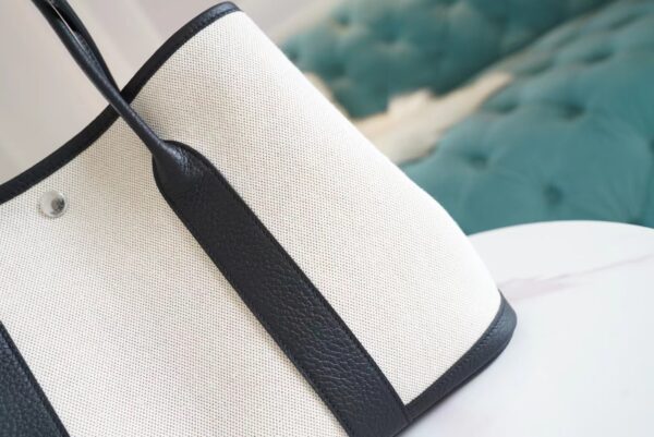 e7a97f75955cc64 Wholesale God Factory Bags Hermes Black Leather/Beige Canvas Garden Party30/36CM