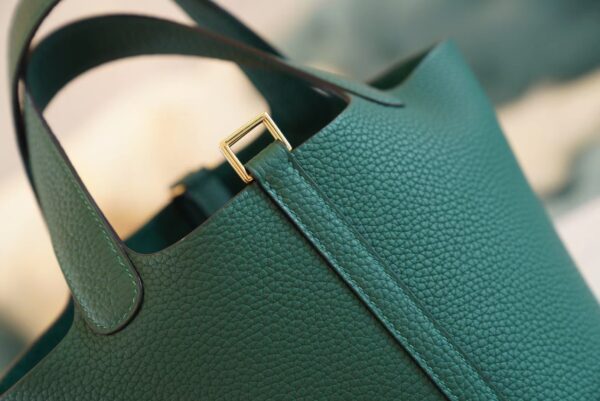 e83da123ee76209 Full Handmade Hermes Z6 Malachite Clemence Leather Picotin18CM Gold Hardware