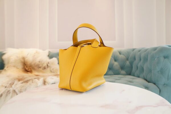 e97b38408a07c47 God Factory Bags Factory Hermes Picotin Bag18CM 9D Amber Clemence Leather Silver Hardware
