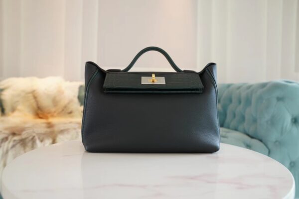 ea563aeac1ba85a-1 Hermes Kelly 24/24 Touch 29CM Taurillon Maurice/ Matte Crocodile 6O Vert Cypres Gold Hardware