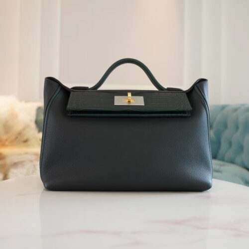 Hermes Kelly 24/24 Touch 29CM Taurillon Maurice/ Matte Crocodile 6O Vert Cypres Gold Hardware