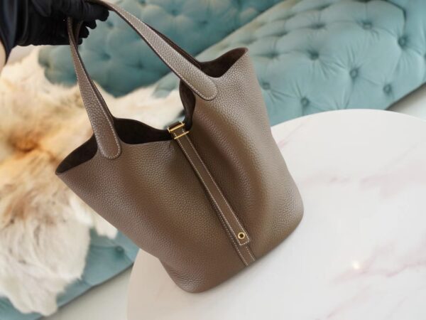 God Factory Bags Hermes CK18 Etoupe Clemence Leather Picotin 22CM Gold Hardware