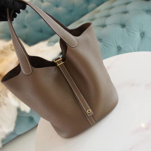 God Factory Bags Hermes CK18 Etoupe Clemence Leather Picotin 22CM Gold Hardware