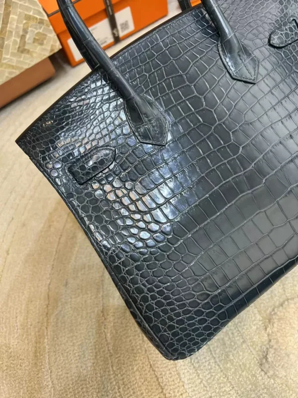 ea8d7f58df47044-jpg Hermes Shiny Porosus Crocodile Birkin 30CM Y7 Blue Orage Silver Hardware