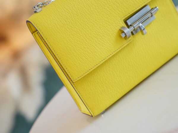ebbdb63e339d18c God Factory Bags Factory Hermes 9R Lemon Yellow Chevre Leather Verrou Mini17CM Silver Hardware