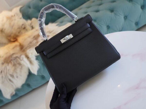 ebc0e01159c63e9 Hot Sale Hermes Kelly25CM Tote Bag CK89 Nior Togo Leather Silver Hardware