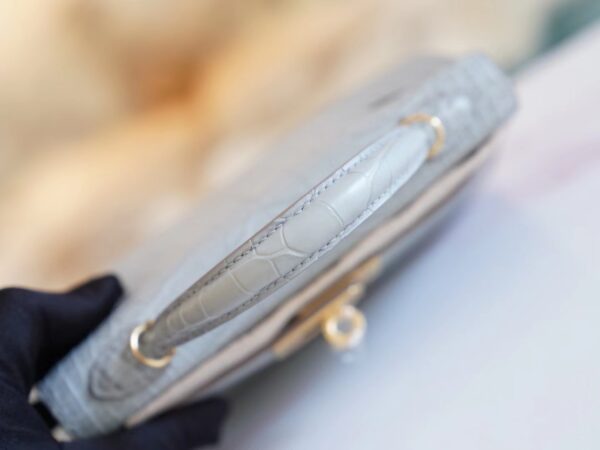 ecedef803b1f68e God Factory Bags Hermes Mini Kelly Two 19CM C80 Pearl Grey Matt Alligator Crocodile Gold Hardware