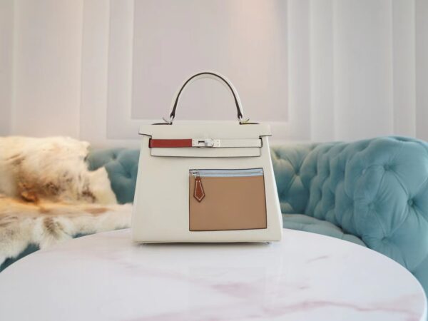 ed6c7d7b2a3758a-1 New God Factory Bags Factory Hermes Kelly25CM Colormatic Craie Swift Leather Silver Hardware