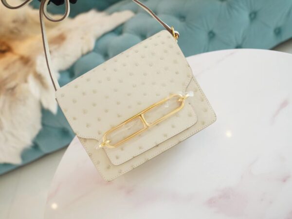 edae08302318f32-1 Hermes Boutique 3C Parchemin South Africa KK Ostrich Skin Roulis Mini18cm Gold Hardware