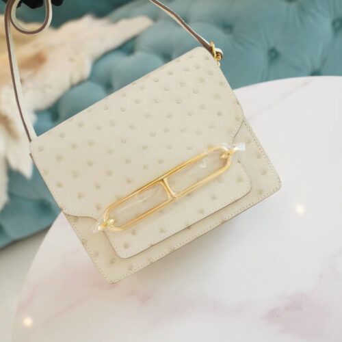 Hermes Boutique 3C Parchemin South Africa KK Ostrich Skin Roulis Mini18cm Gold Hardware