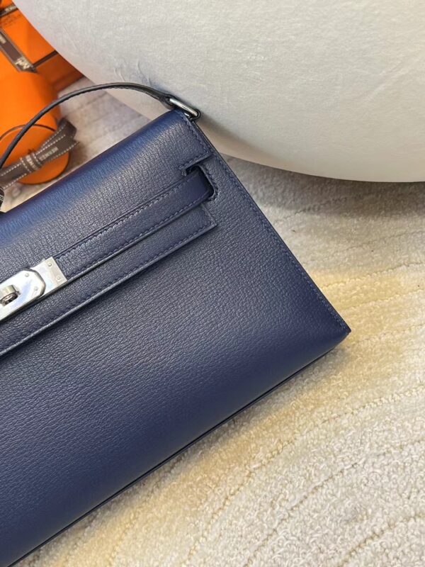 edb7c242be72df3 Taiwan Hermes Kelly Elan Chevre Leather Blue Saphir Silver Hardware