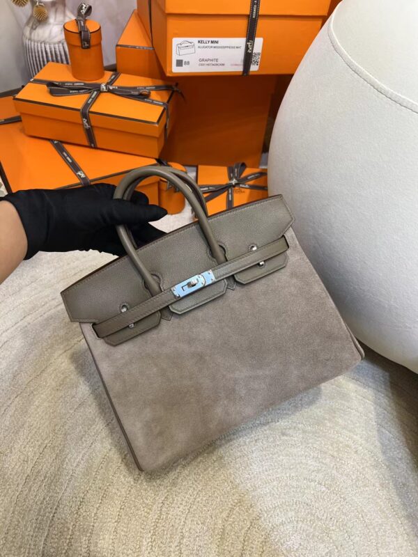 edd0e45ea7694b5-1 Taiwan Hermes Birkin 25CM Suede/ Swift 18 Etoupe Silver Hardware