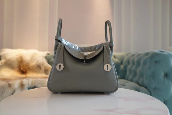 eef6e571675117d-1 Full Handmade Hermes 4Z Gris Mouette Clemence Lindy 26CM Silver Hardware