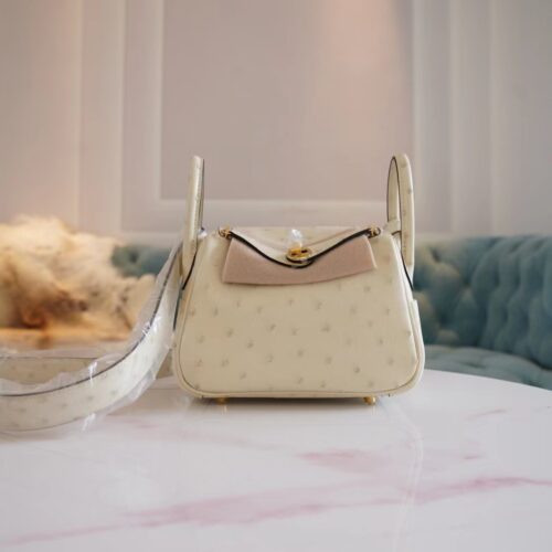 Special Order Hermes South KK Ostrich Mini Lindy 19CM I2 Nata Gold Hardware