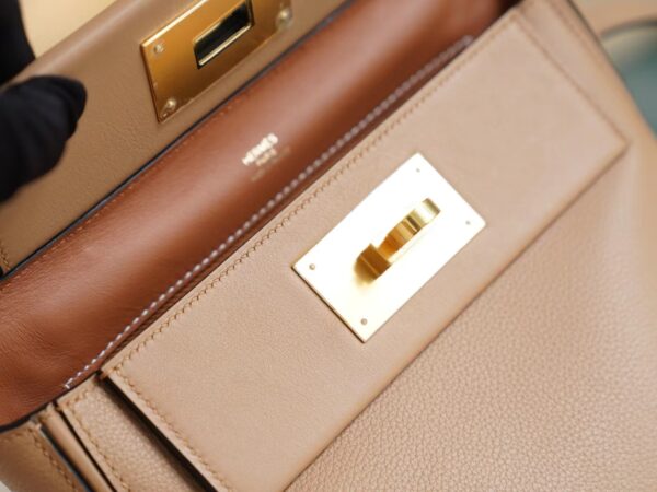 ef44458a0b4d954 God Factory Bags Hermes Kelly 24/24 Mini 0M Chai Evercolor Leather Gold Hardware