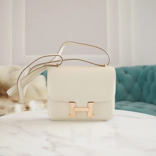 Hermes Handmade Boutique CK10 Craie Constance 19CM Epsom Leather Rose Gold Hardware