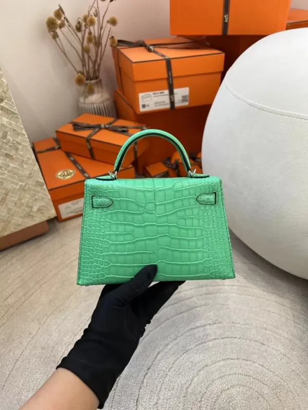 ef7102654e525d9-jpg Hermes Boutique 0Z Vert Comic Matte Alligator Crocodile Mini Kelly 19CM Silver Hardware