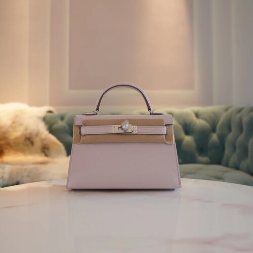 God Factory Bags Hermes 09 Mauve Pale Epsom Leather Mini Kelly 19CM Silver Hardware