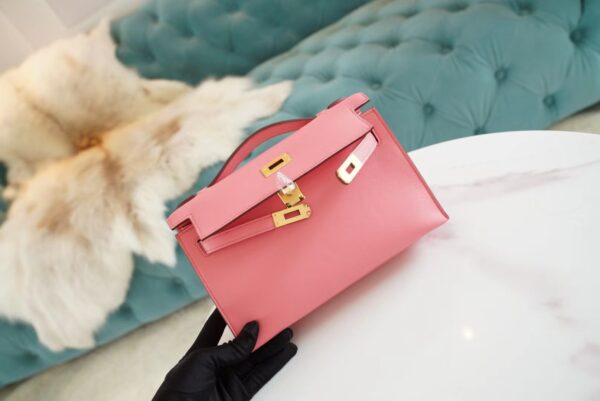 efbbe09ea9b66f1 God Factory Bags Hermes Kelly Pochette22cm K4 Rose D’ete Swift Leather Gold Hardware