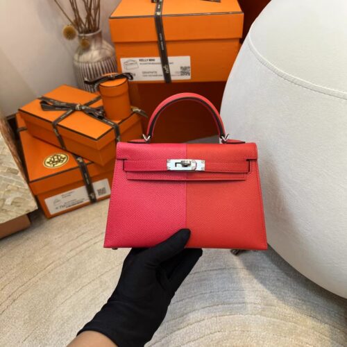 USA Los Angeles Hermes Three Colors Epsom Mini Kelly 19CM Silver Hardware