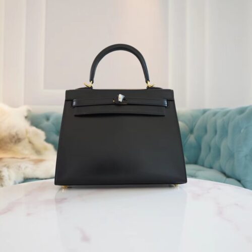 God Factory Bags Hermes Factory CK89 Nior Box Leather Kelly Bag25CM Gold Hardware