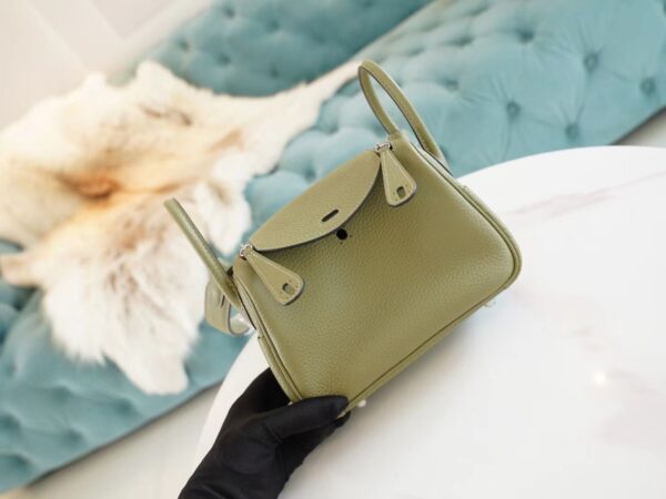f0e39e3f7e2d622-1 God Factory Bags Factory Hermes Q1 Sauge Clemence Leather Mini Lindy19CM Silver Hardware
