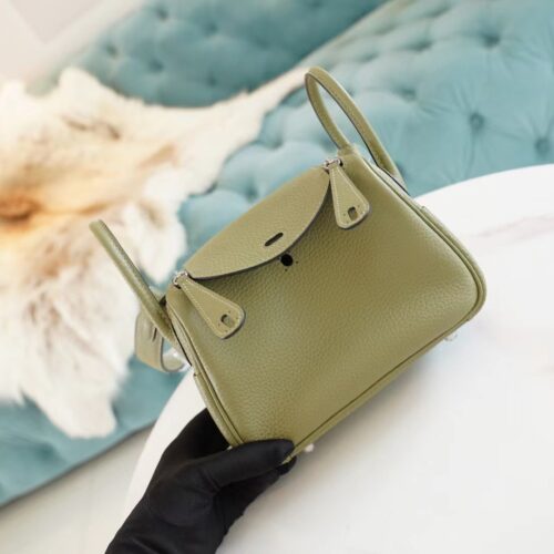 God Factory Bags Factory Hermes Q1 Sauge Clemence Leather Mini Lindy19CM Silver Hardware