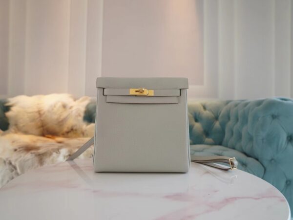 f23193e5959b40b-1 Handmade Hermes Kelly Ado Backpack 22cm Clemence 80 Gris Pearl Gold Hardware