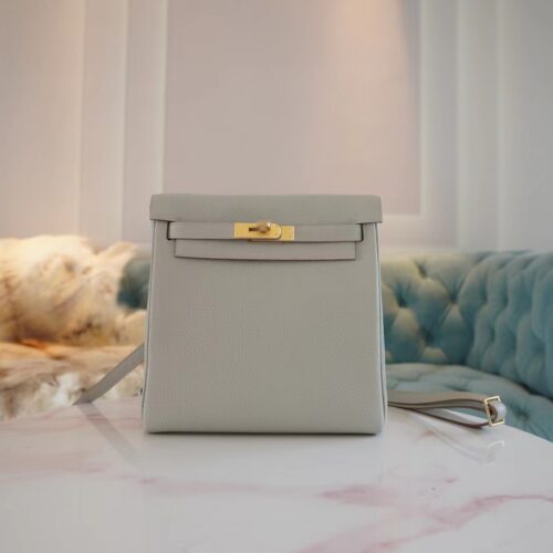 Handmade Hermes Kelly Ado Backpack 22cm Clemence 80 Gris Pearl Gold Hardware