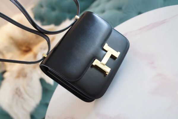 f276ff043bc12ce-1 Full Handmade Hermes Constance Bag19CM CK89 Black Box Leather Gold Hardware