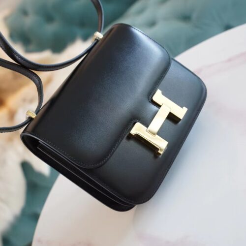 Full Handmade Hermes Constance Bag19CM CK89 Black Box Leather Gold Hardware