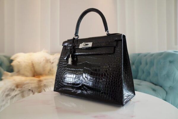 f2f100ffa333a6f Handmade Hermes Kelly 28CM Shiny Porosus 89 Nior Silver Hardware
