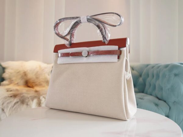 f30f0d3851f2fcf God Factory Bags Hermes Beton Canvas / Rouge Casaque Herbag 31CM Silver Hardware