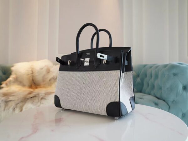 f32db55056e6dbc Qatar Doha Hermes Birkin 25CM Toile Canvas White & Black Silver Hardware