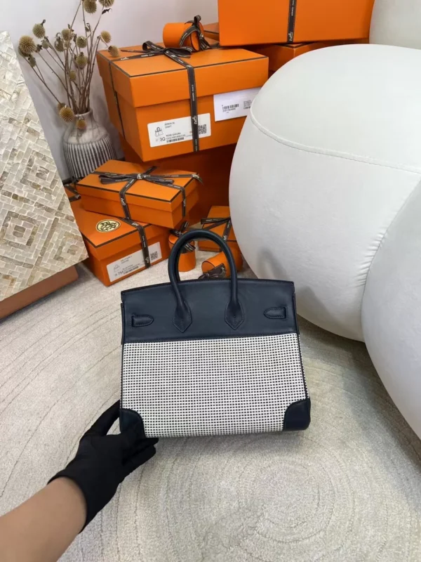 f355907d3e66034-jpg Full Handmade Caban Toil Canvas / Leather Birkin Bag 25CM Silver Hardware