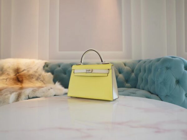 f36fcecbe7c47e8 God Factory Bags Factory Hermes 9R Lemon Yellow & Craie Epsom Leather Mini Kelly19CM