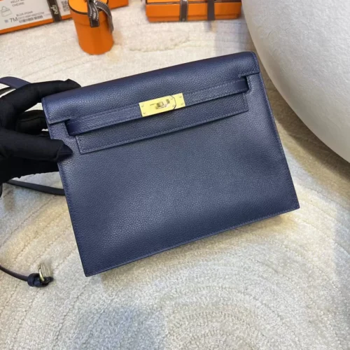Hermes Evercolor Leather Kelly Danse 22CM 2Z Blue Nuit Gold Hardware