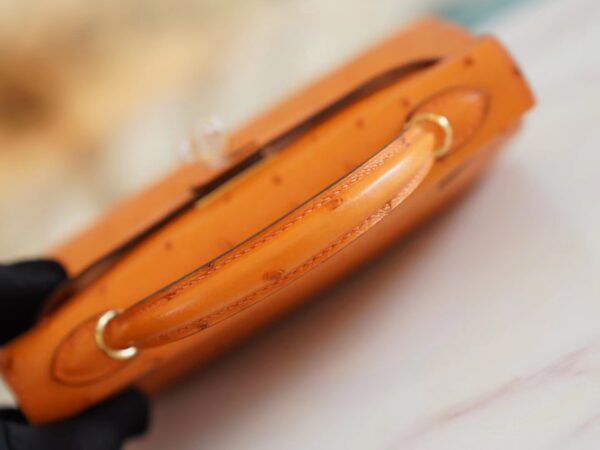 f44929c27c47e07 Full Handmade Hermes Mini Kelly19CM I9 Abricot KK Ostrich Leather Gold Hardware