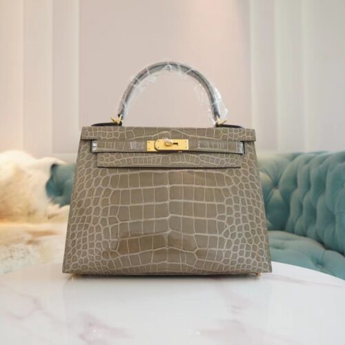 God Factory Bags Hermes CK81 Gris Tourterelle Shiny Aligator Crocodile Kelly28CM Gold Hardware