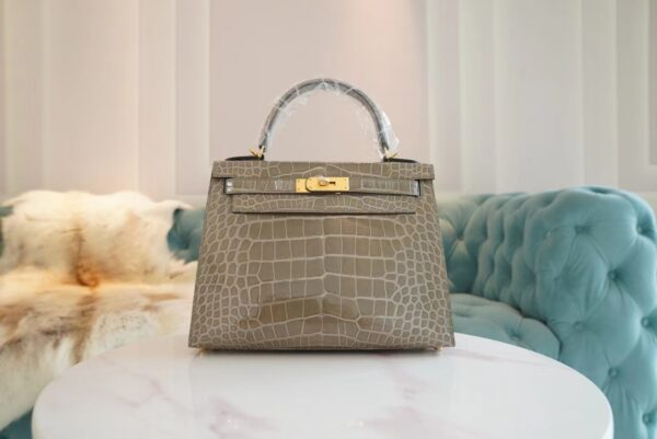 f45648723732df7 God Factory Bags Hermes CK81 Gris Tourterelle Shiny Aligator Crocodile Kelly28CM Gold Hardware