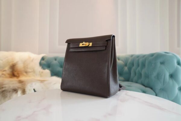 f47eb5f0e1d76d6 Full Handmade Hermes Kelly Ado 22cm Backpack 46 Ebene Barenia Faubourg Gold Hardware