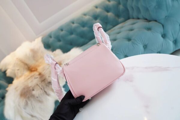 f4f62c148325138 Full Handmade Hermes Mini Lindy19CM 3Q Rose Sakura Swift Leather Silver Hardware